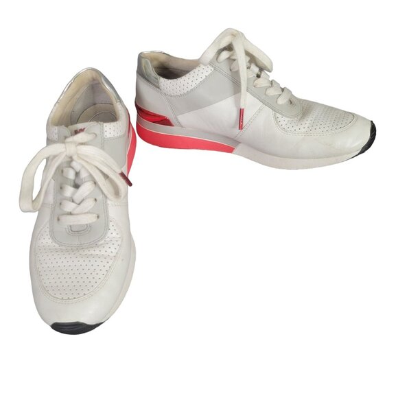 Michael Kors Shoes - Michael Kors Womens Size 7M Sneakers Allie Perforated Leather Lace-up Gray Red